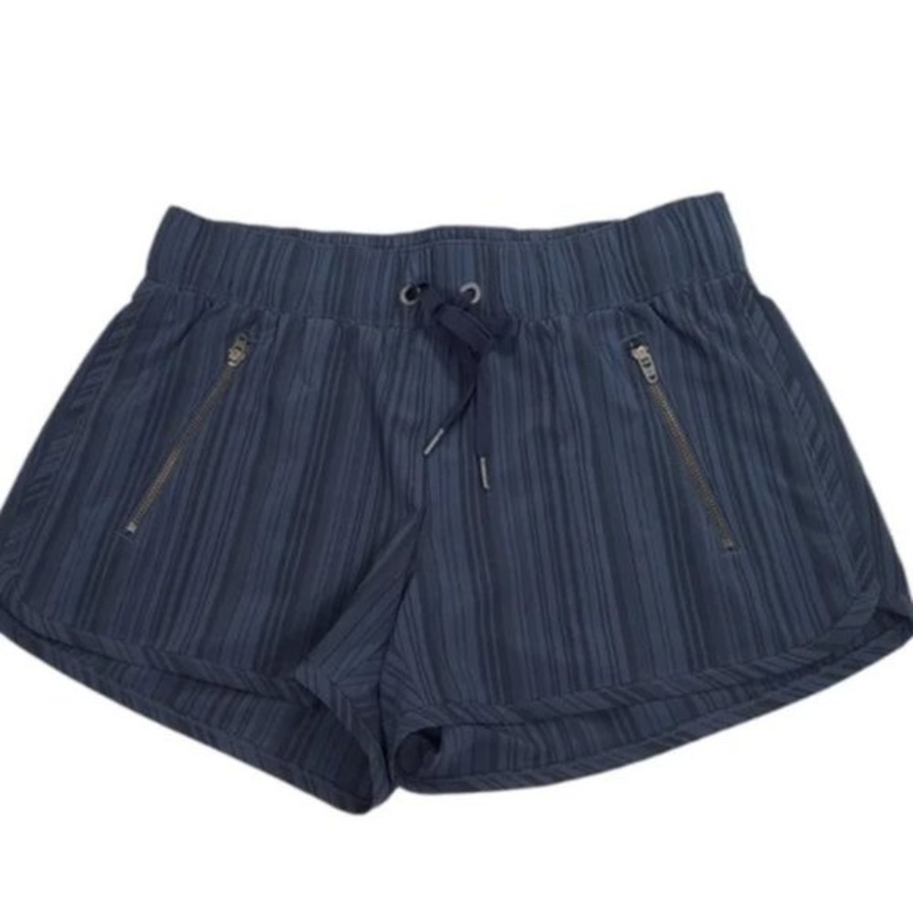 Athleta Shorts Zip Pockets Stretch Drawstring Women's Size S small Striped Blue